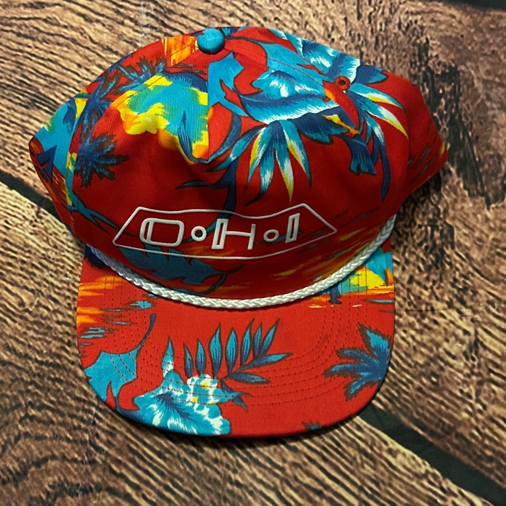 Vintage 80s San‎ Sun Red Trucker Cap with Tropical Print